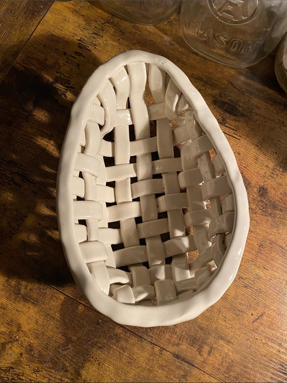 Woven Ceramic Basket - Glossy White